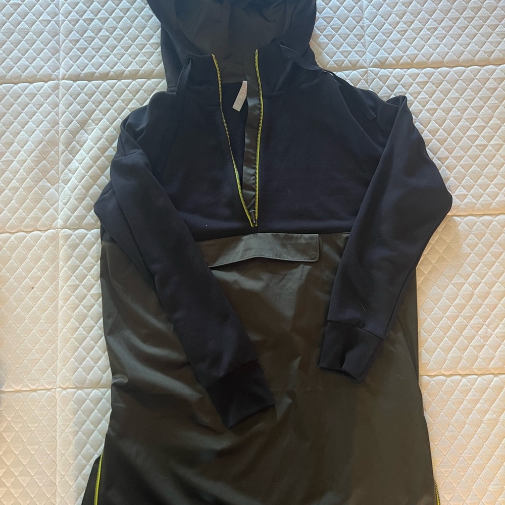 Athleta Black Hooded Tunic Jacket with Green Accents